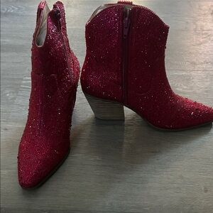 Matisse Red Glitter Ankle Boots